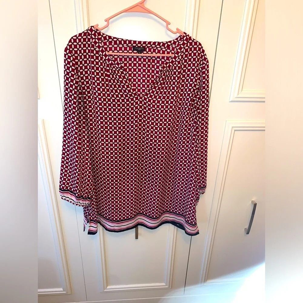 Talbots Classic red/white patterned crepe tunic top‎ 1X